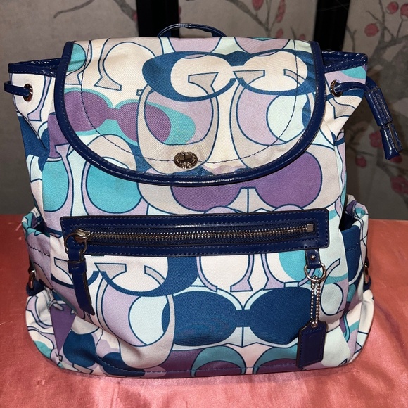 Coach Multicolor Kyra Print Backpack Travel Blue Purple Grey White - Picture 1 of 6